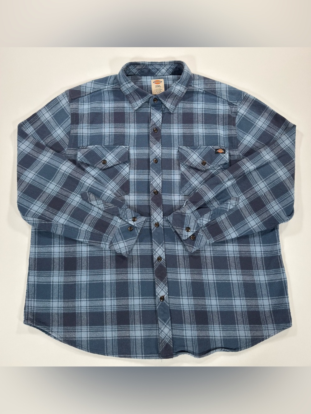 Dickies Mens 2XL Blue Plaid Flannel Shirt Long Sleeve Heavy Cotton Workwear